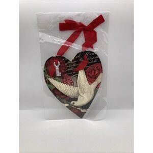 Heart Shaped Key To My Heart Hanging Card White Dove Roses Red Ribbon New